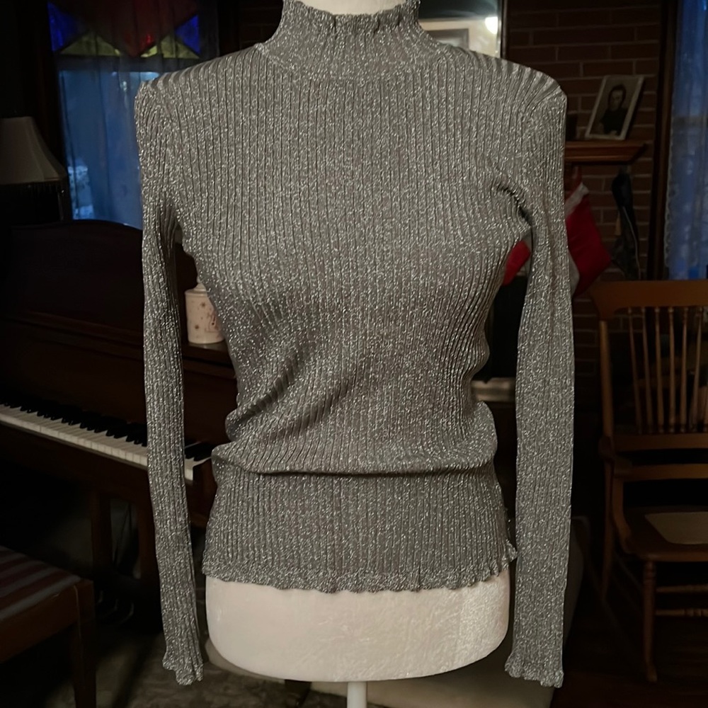 Milly Metallic Long Sleeves Mock Turtleneck Sweater Sz P